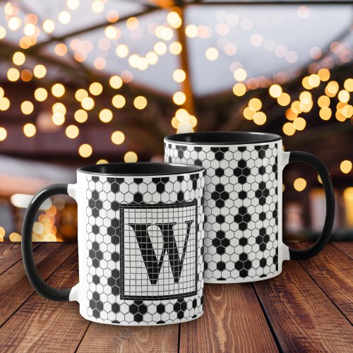 Hex Tile Print Monogram Mug