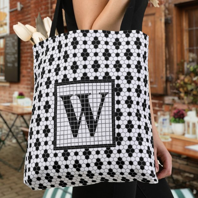 Hex Tile Print Monogram Tote Bag (Creator Uploaded)