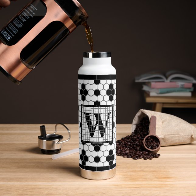 Hex Tile Print Monogram Travel Mug Water Bottle (Coffee)