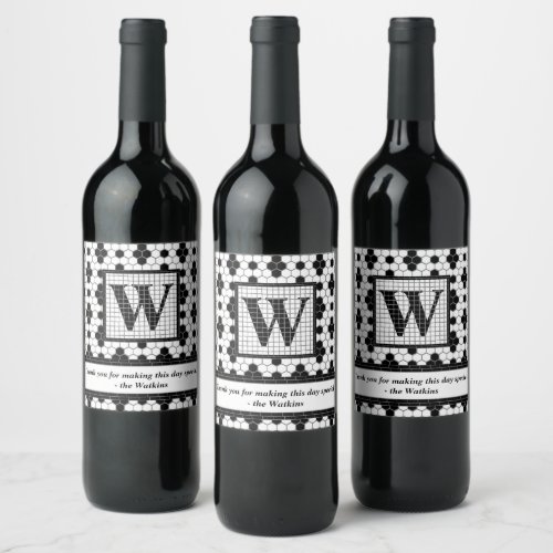 Hex Tile Print Monogram Wine Label