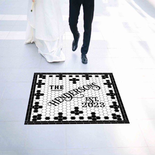 Hex Tile Print Personalized Floor Decal (Wedding)