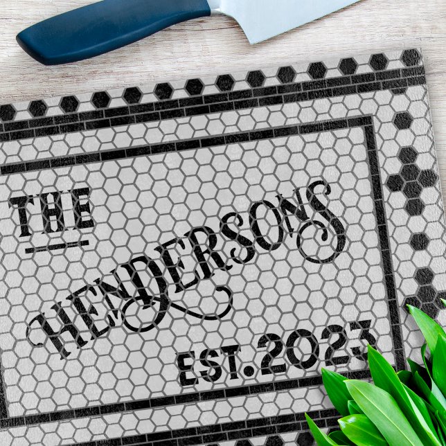Hex Tile Print Personalized Glass Cutting Board (Creator Uploaded)