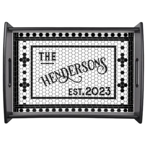 Hex Tile Print Personalized Serving Tray