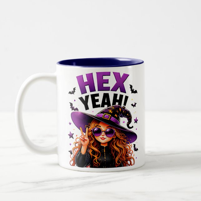 Hex Yeah Funny Witch Halloween Magic Quote Two-Tone Coffee Mug (Left)