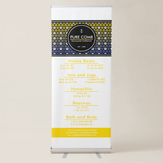 Hexa Honeycomb Apiary Honey Menu Retractable Banner (Front)