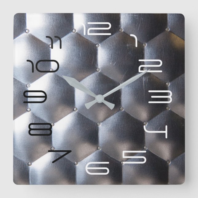 Hexagon 3D Effect - Metal Pattern Texture Square Wall Clock (Front)