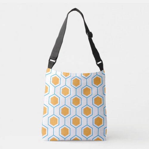 Hexagon abstract geometric pattern in orange blue  crossbody bag