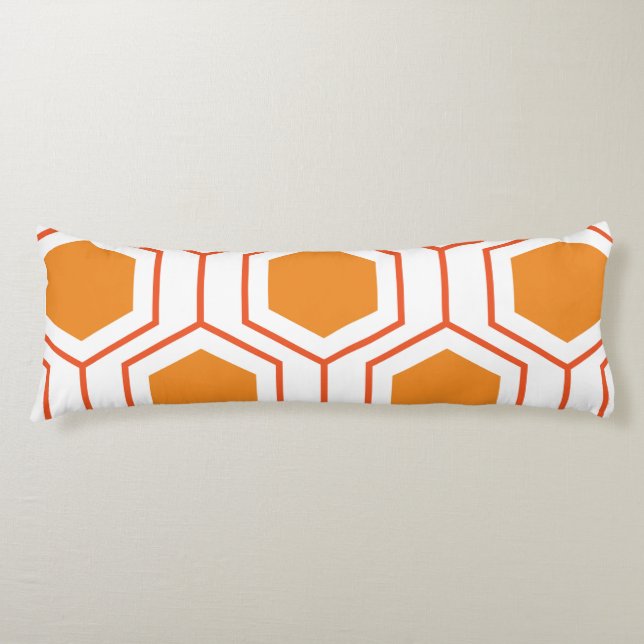 Hexagon abstract geometrical pattern in orange and body pillow (Front)