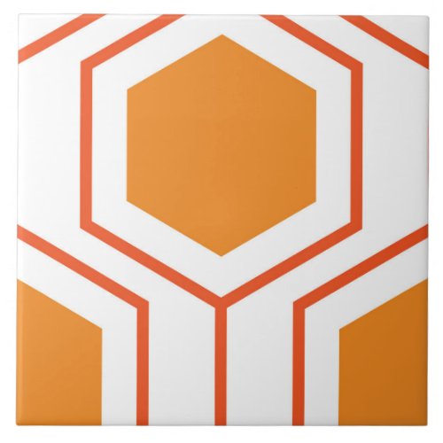 Hexagon abstract geometrical pattern in orange and ceramic tile
