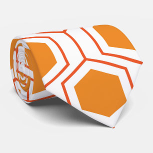 Hexagon abstract geometrical pattern in orange and neck tie