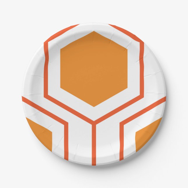 Hexagon abstract geometrical pattern in orange and paper plates (Front)