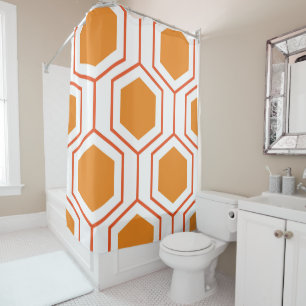 Hexagon abstract geometrical pattern in orange and shower curtain