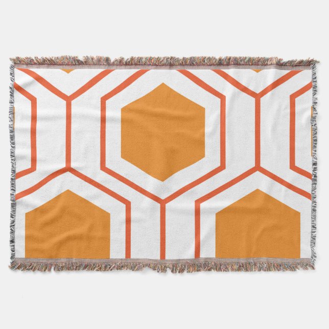 Hexagon abstract geometrical pattern in orange and throw blanket (Front)