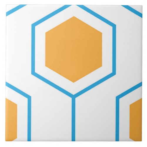 Hexagon abstract geometrical pattern in orange blu ceramic tile