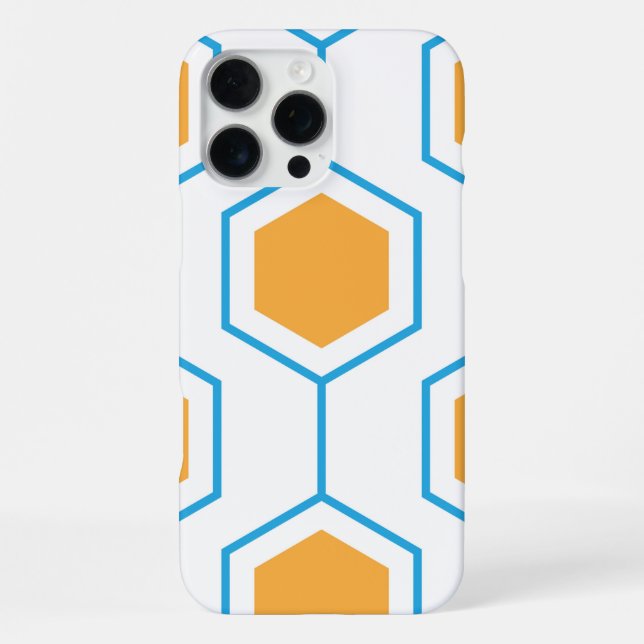 Hexagon abstract geometrical pattern in orange blu iPhone case (Back)