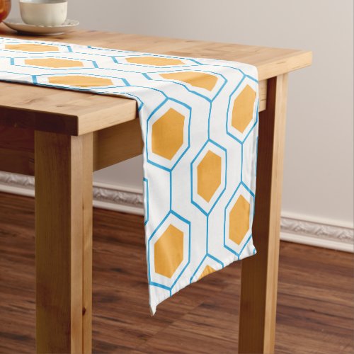 Hexagon abstract geometrical pattern in orange blu short table runner