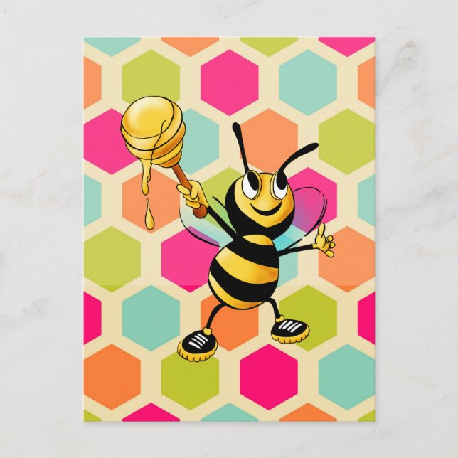 Hexagon Background with Honey Bee Postcard (Front)