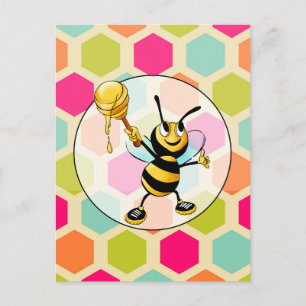 Hexagon Background with Honey Bee Postcard