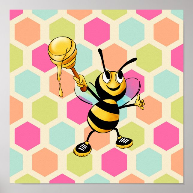 Hexagon Background with Honey Bee Poster (Front)