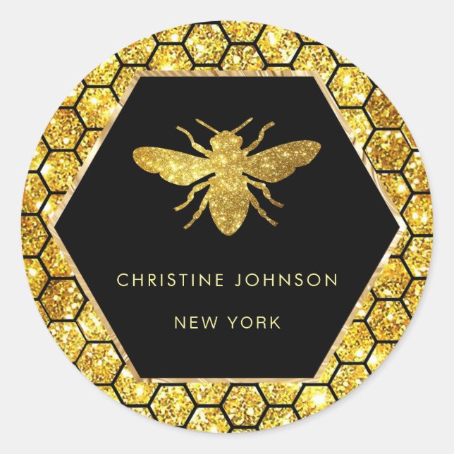 hexagon bee logo  classic round sticker (Front)