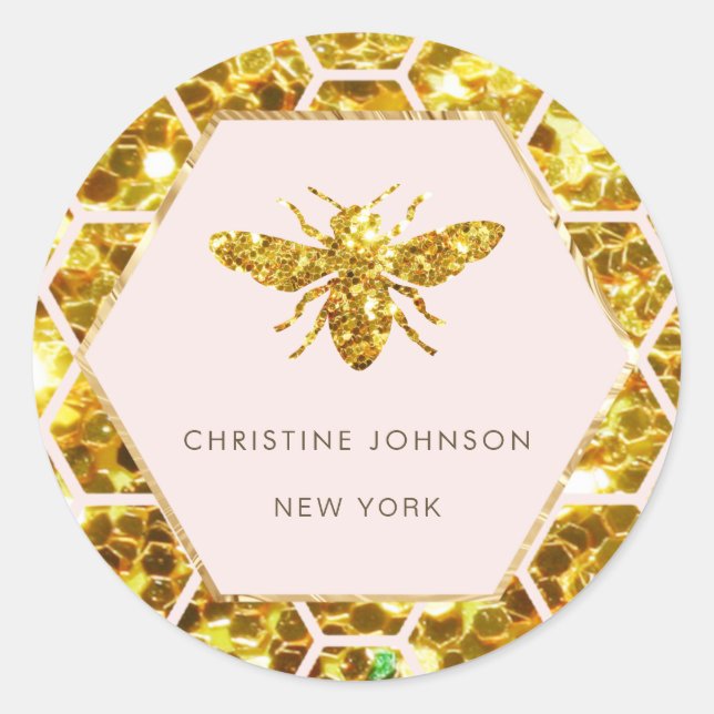 hexagon bee logo on pale pink classic round sticker (Front)