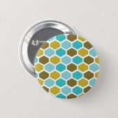 Hexagon Bestagon Mid Mod Deco White Teal Gold Button (Front & Back)