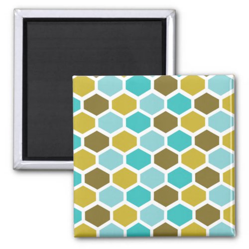 Hexagon Bestagon Mid Mod Deco White Teal Gold Magnet