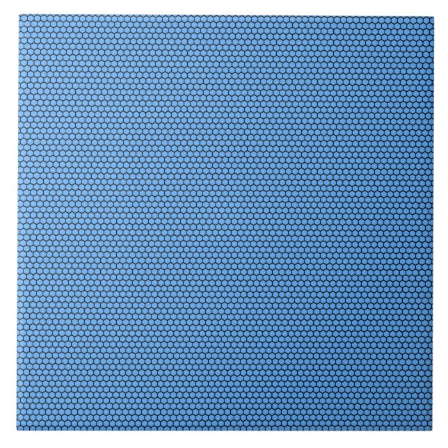 Hexagon Blue Black Pattern Ceramic Tile (Front)