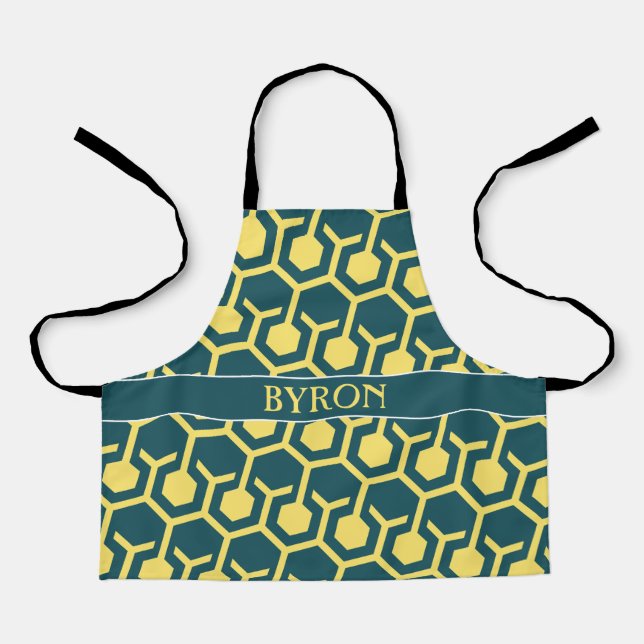 Hexagon Blue Yellow Minimal Pattern Apron (Front)