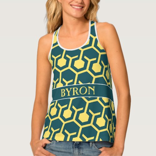 Hexagon Blue Yellow Minimal Pattern Tank Top