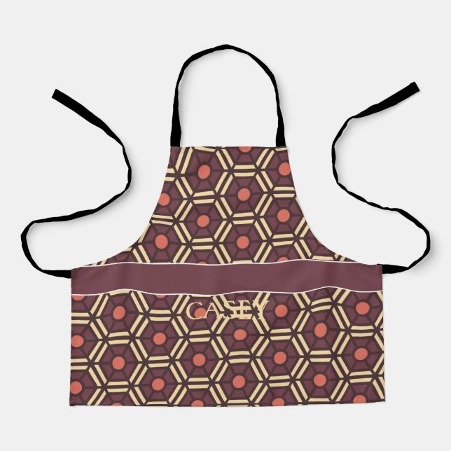 Hexagon Brown Orange Minimal Pattern Apron (Front)