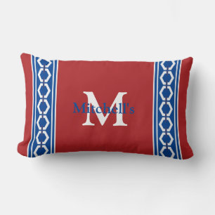 Hexagon Chain Modern Coastal Nautical Monogram Lum Lumbar Pillow