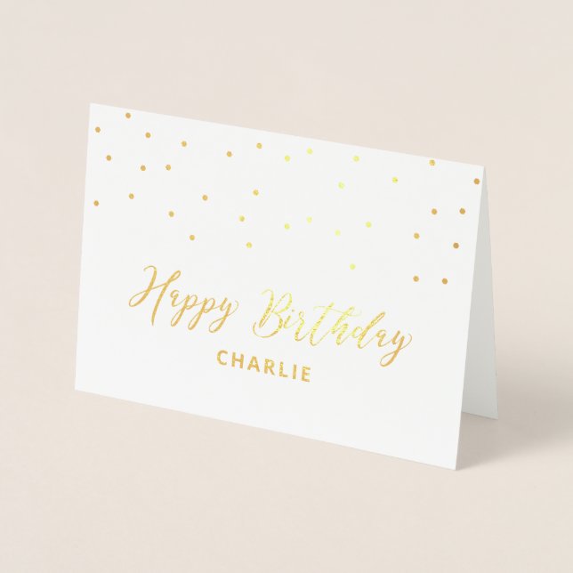 Hexagon Confetti Stylish Custom Happy Birthday Foi Foil Card (Front)