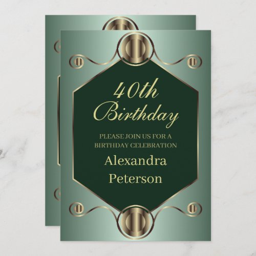 Hexagon Emerald Green And Gold Geometric Birthday Invitation