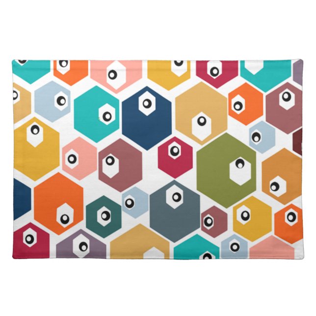 Hexagon Eyeballs  Cloth Placemat (Front)