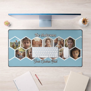 Hexagon Family Photo Collage Desk Mat