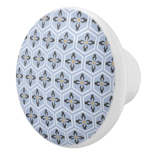 Hexagon Floral Icons Ceramic Knob