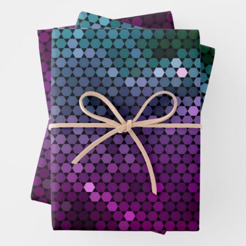 Hexagon geometric gradient Purple and Blue_Green Wrapping Paper Sheets