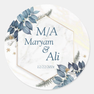 Hexagon Gold Frame leave illustration Classic Round Sticker