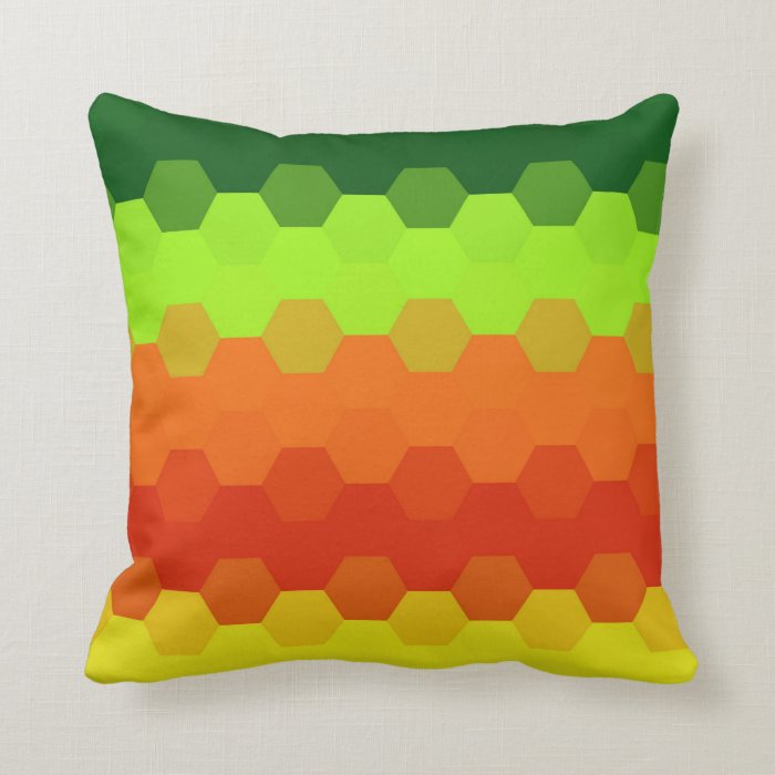 Hexagon Green Lime Orange Red Yellow Retro Stripes Pillows