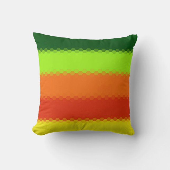 Hexagon Green Lime Orange Red Yellow Retro Stripes Throw Pillow (Front)