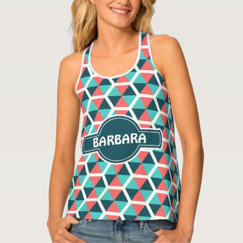 Hexagon Green Orange Minimal Pattern Tank Top