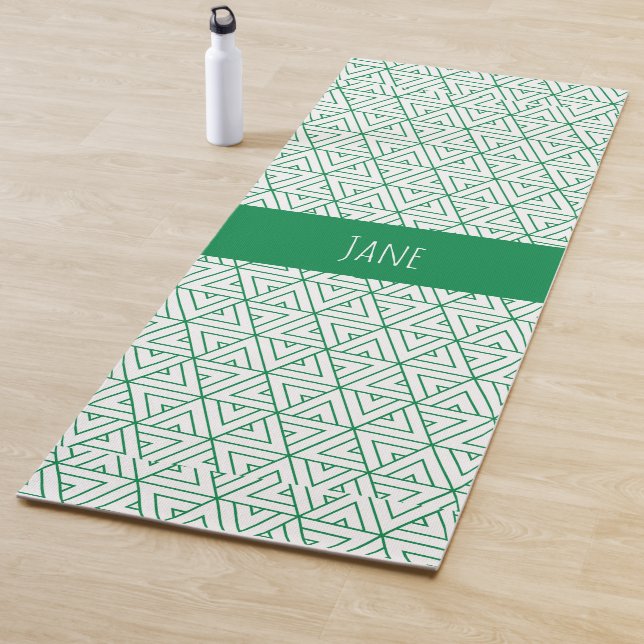 Hexagon Green White Minimal Pattern Yoga Mat (In Situ)