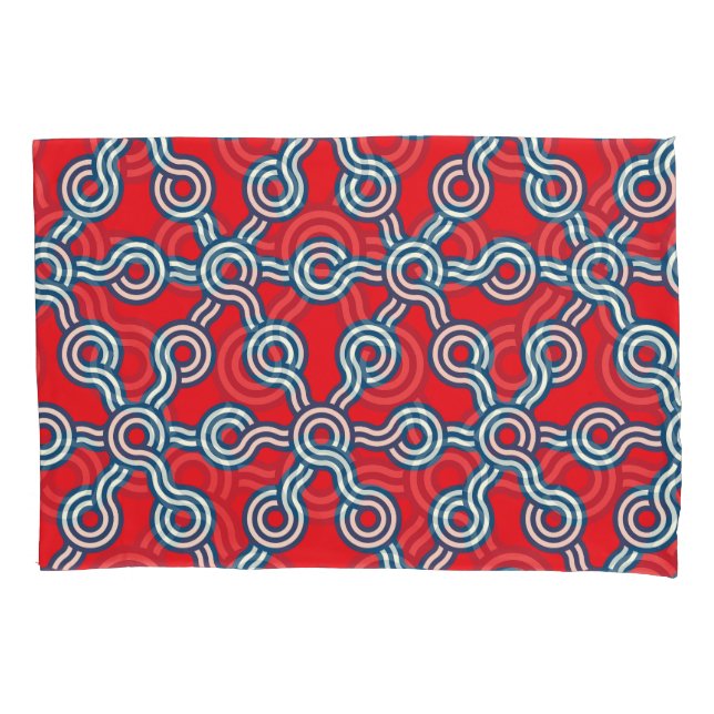 Hexagon grid, red blue, geometric pattern. pillow case (Front)