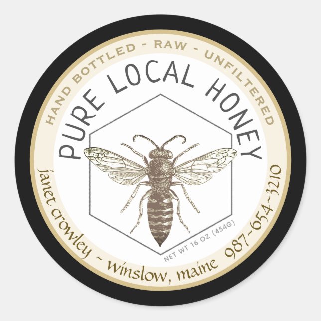 Hexagon Honeybee Honey Beekeepers Label (Front)