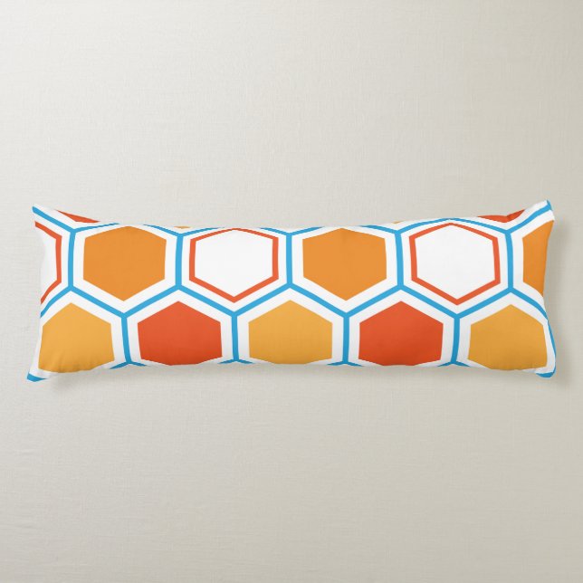 Hexagon in orange, blue and white body pillow (Front)