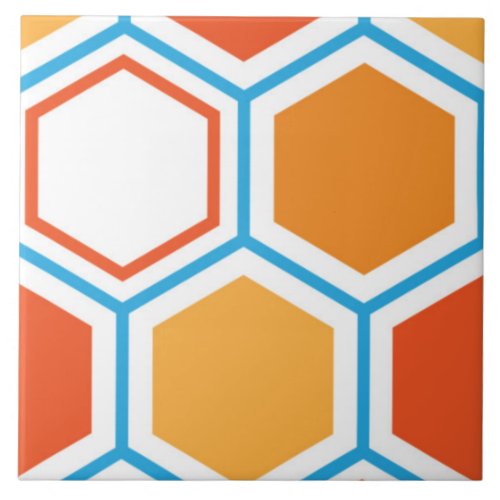 Hexagon in orange blue and white ceramic tile