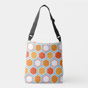 Hexagon in orange, blue and white crossbody bag