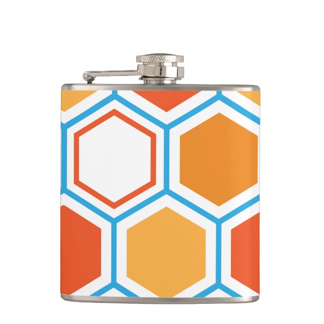 Hexagon in orange, blue and white flask (Front)