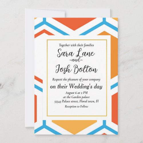 Hexagon in orange blue and white invitation